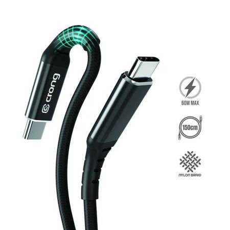 Crong Armor Link - 60W 3A USB-C to USB-C braided cable Power Delivery 150cm (black)