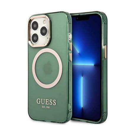 Guess Gold Outline Translucent MagSafe - iPhone 13 Pro Max Case (green)
