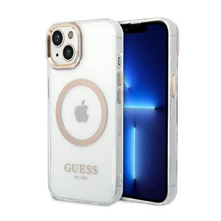Guess Metal Outline Magsafe - iPhone 14 Plus Case (Transparent / Gold)