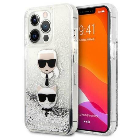 Karl Lagerfeld Liquid Glitter Karl & Choupette Head - iPhone 13 Pro Max Case (silver)