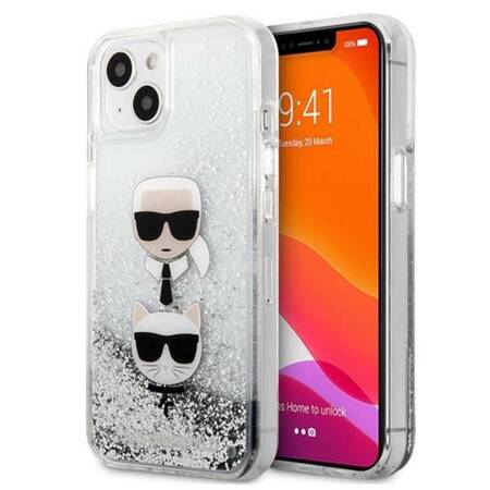 Karl Lagerfeld Liquid Glitter Karl & Choupette Head - iPhone 13 mini case (silver)