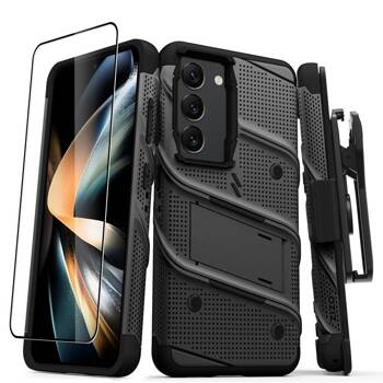 ZIZO BOLT Serie - Samsung Galaxy S23 Panzerhülle mit 9H Glas für Bildschirm + Halterung mit Ständer (schwarz)