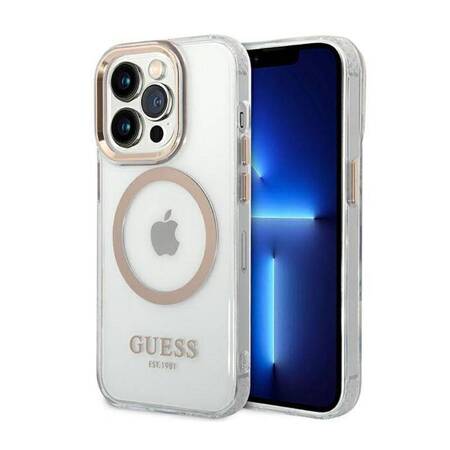 Guess Metal Outline Magsafe - iPhone 14 Pro Tasche (Transparent / Gold)